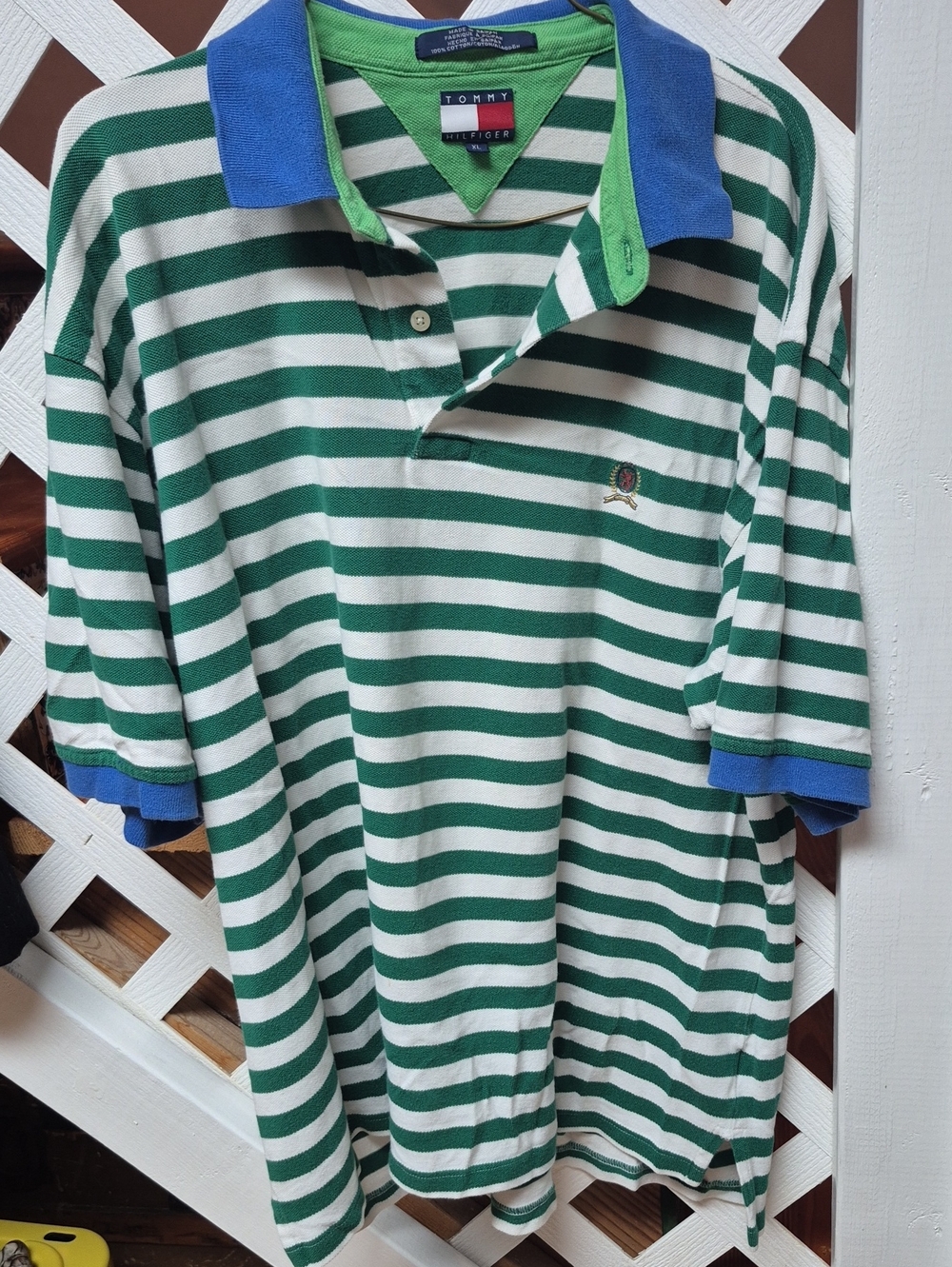 Tommy Hilfiger Mens Green & White Striped Polo Shirt Xl
